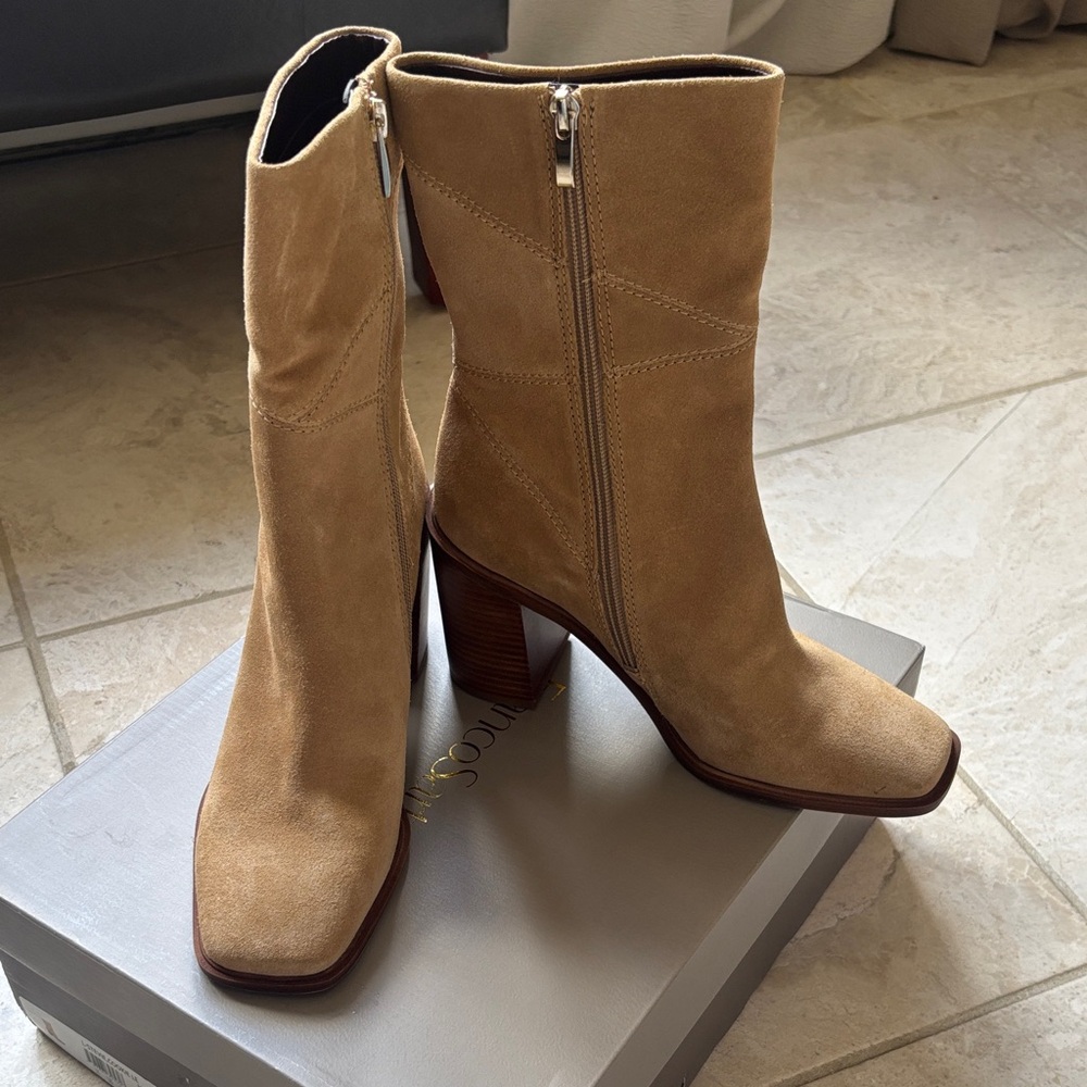 Franco Sarto Stevie Tan Suede Mid Calf Boots Size 8.5